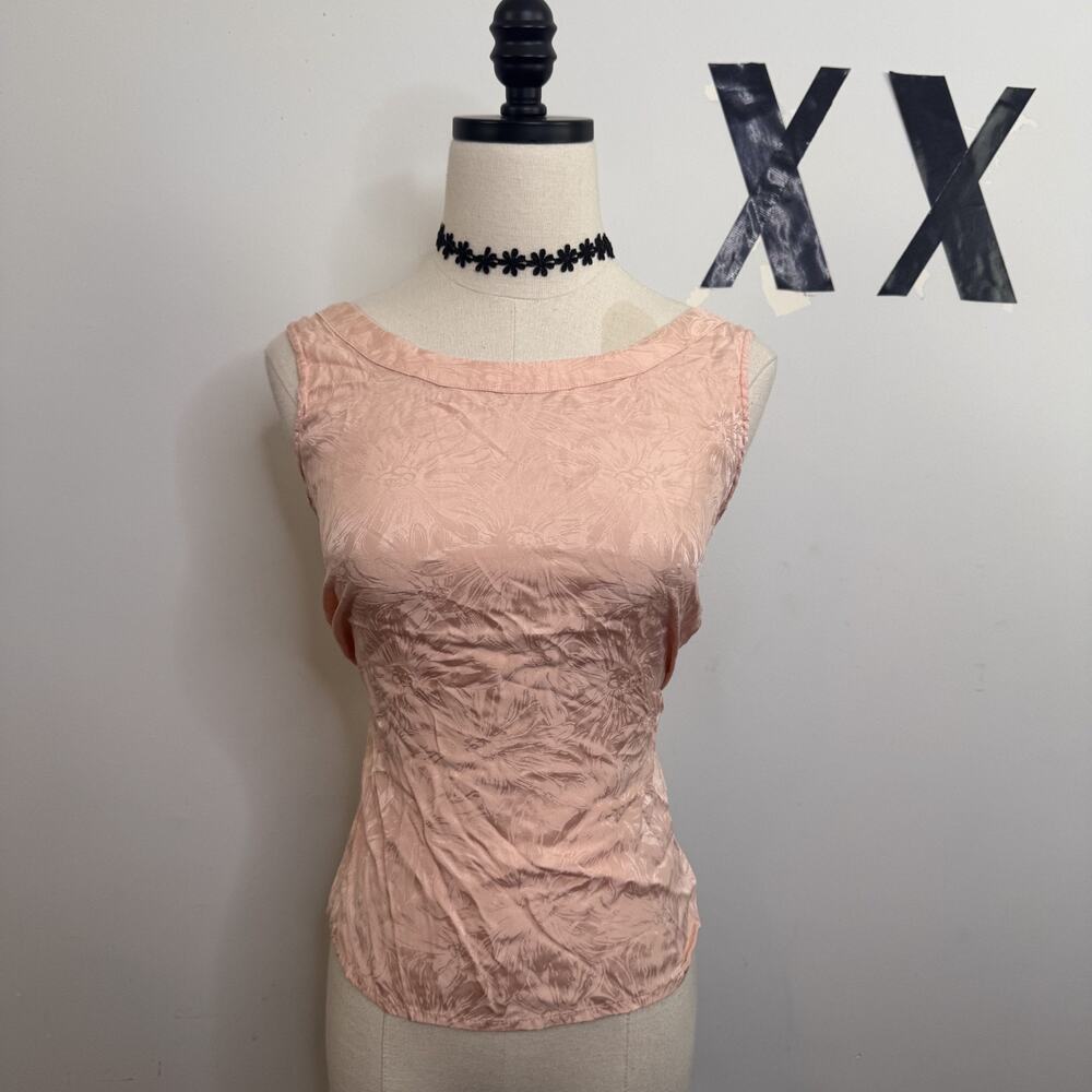 Vintage 90s Argenti Silk Floral Jaquard Boat Neck Sleeveless Top Open Back 4